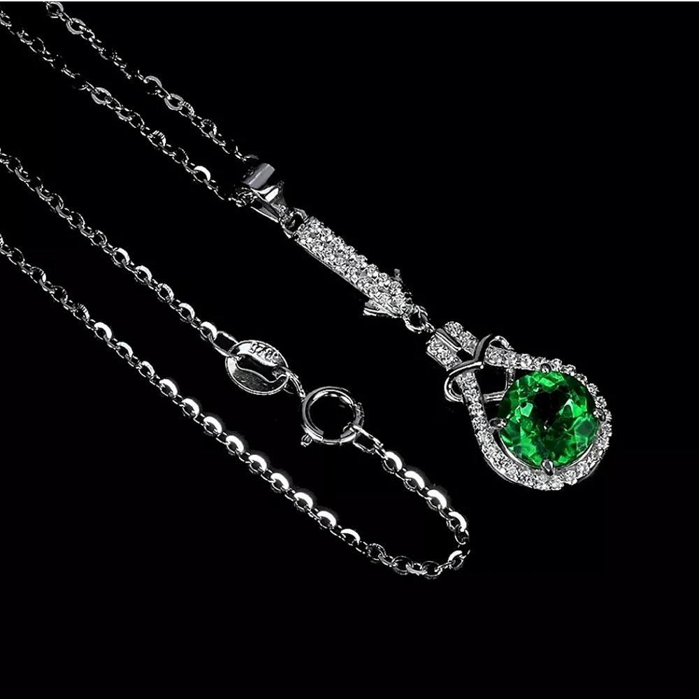 Heated Natural Green Topaz 7mm & Cz 925 Sterling Silver Necklace 18"